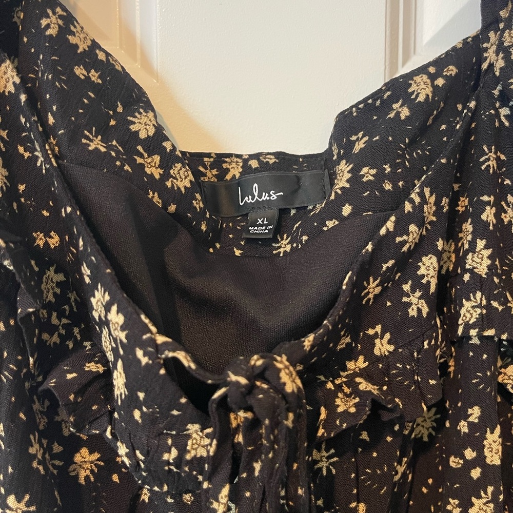 Lulus Black Floral Print Ruffled Midi Dress - Size XL - Picture 7 of 8